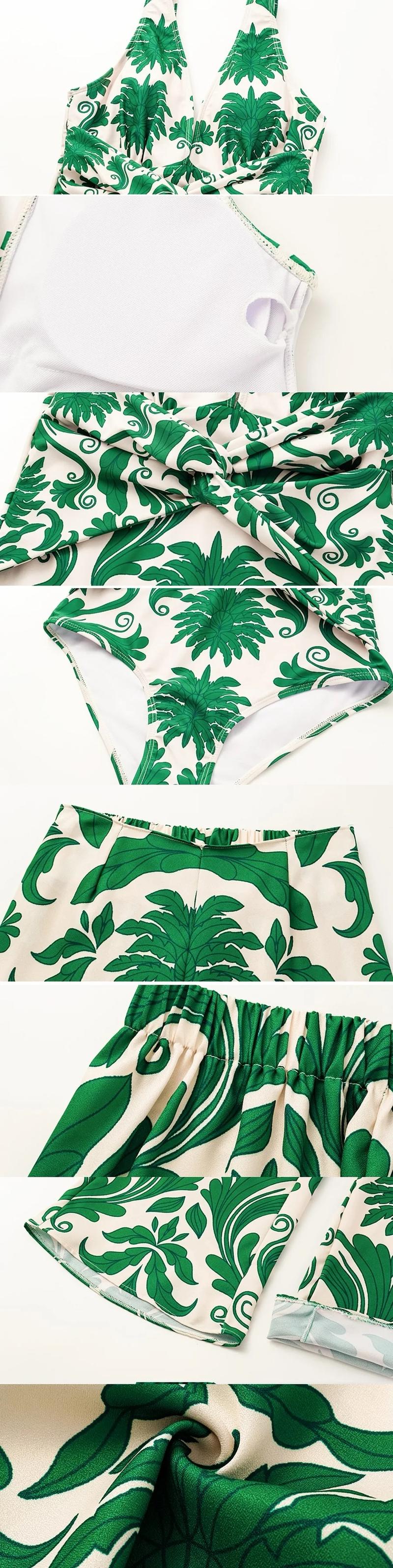 FLAXMAKER Women's V Neck Green Print Tummy Control One Piece Swimsuit and Matching Dress Set Swimming Dress Tankini Swimdress Bathing Suit Stylish Beachwear #TikTokShopBlackFriday