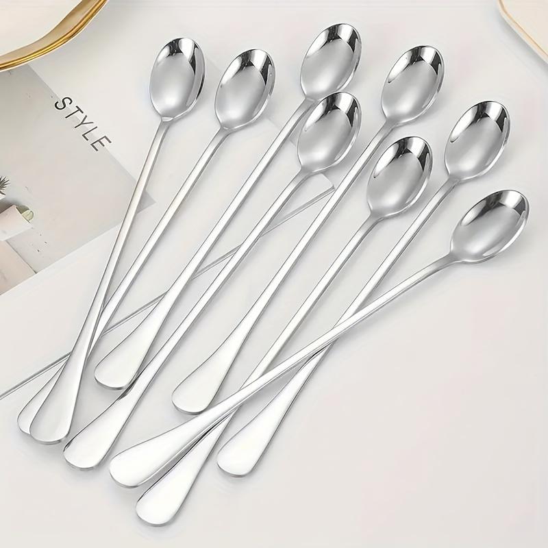 5pcs Stainless Steel Long Handle Ice Tea Spoon, Coffee Spoon, Ice Cream Stirring Spoon, Dishwasher Safe, Kitchen Accessories, Flatware Set