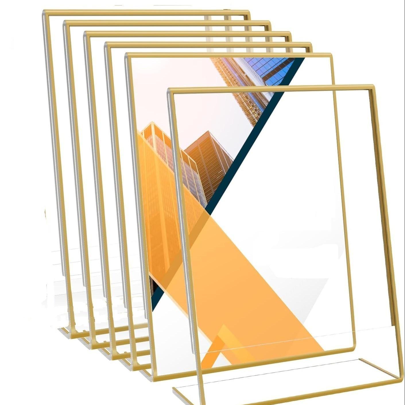 6-Piece Acrylic Sign Holder Set, Frame, Vertical Stand, Transparent Tilted Photo Frame, Wedding Table Number Display, Home Decor