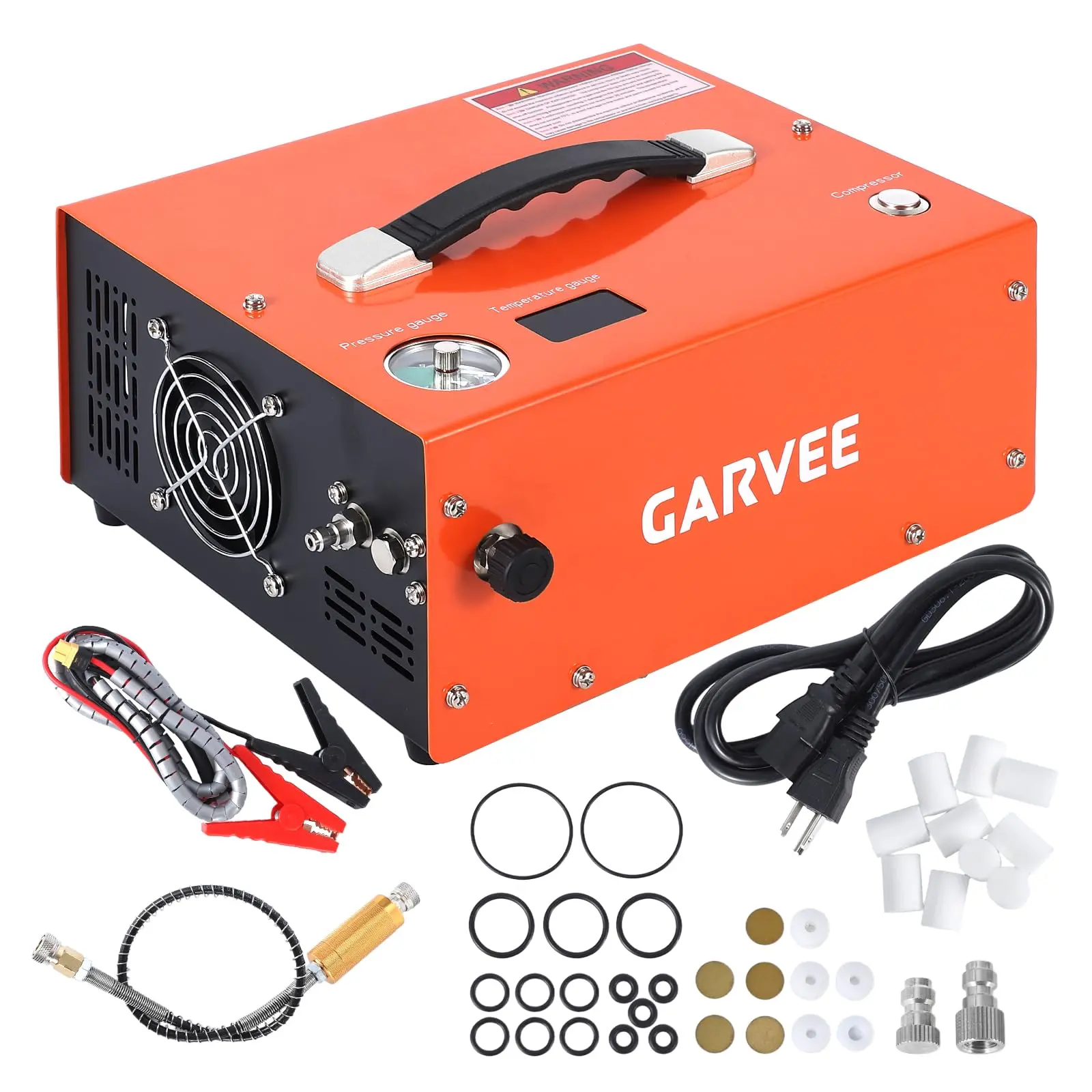 Portable Oil-Free PCP Air Compressor, 4500PSI/30Mpa High Pressure Air Pump with 350W Pump & Auto Shut-Off, Dual Power 12V DC & 110V/220V AC Fast Fill Compressor for Airguns, Paintball & HPA Tanks