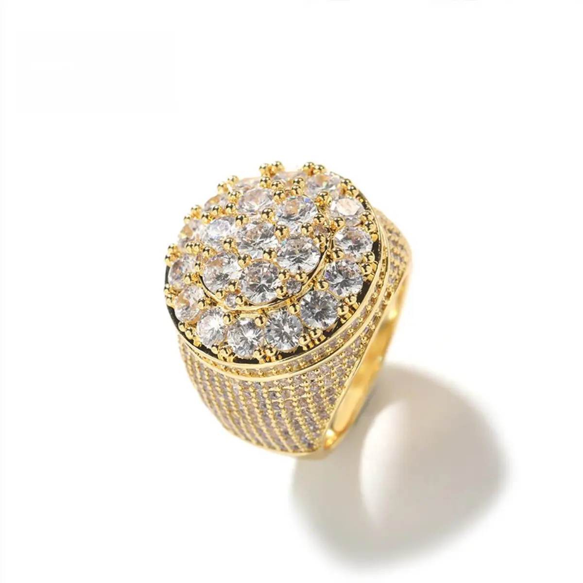 Men Iced Out Cluster CZ Ring, Full Paved Bling Cubic Zirconia Hip Hop Statement Ring, Gold & Silver Plated Fashion Jewelry