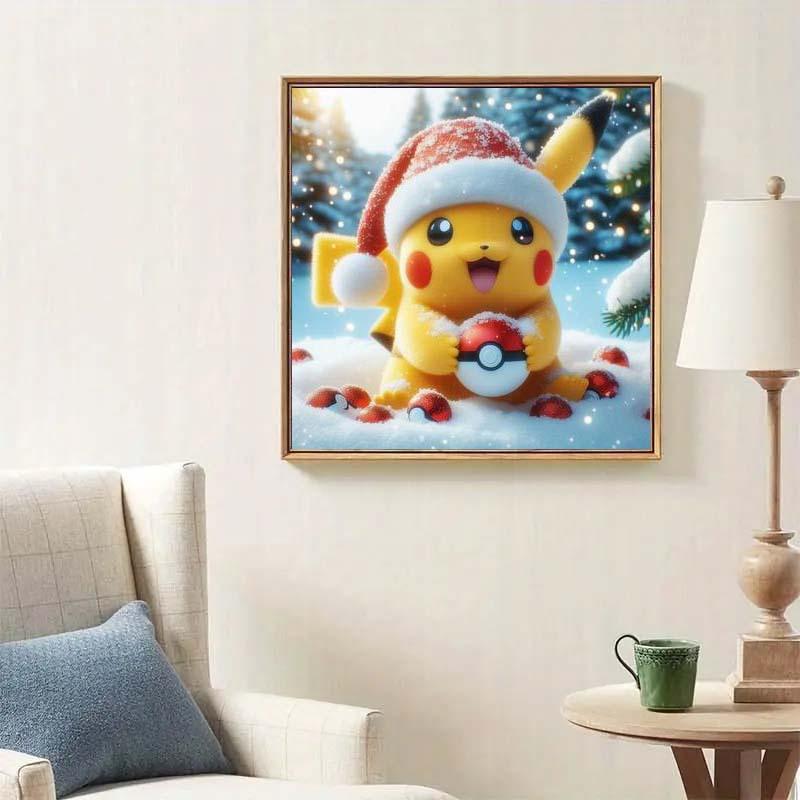 5D DIY Full Drill Round Diamond Painting - Diamond Art Kit Christmas Pikachu Mosaic, Canvas - DIY Decorative Art, Home Wall Decor, Suitable for Halloween and Christmas, Birthday and Anniversary Gifts