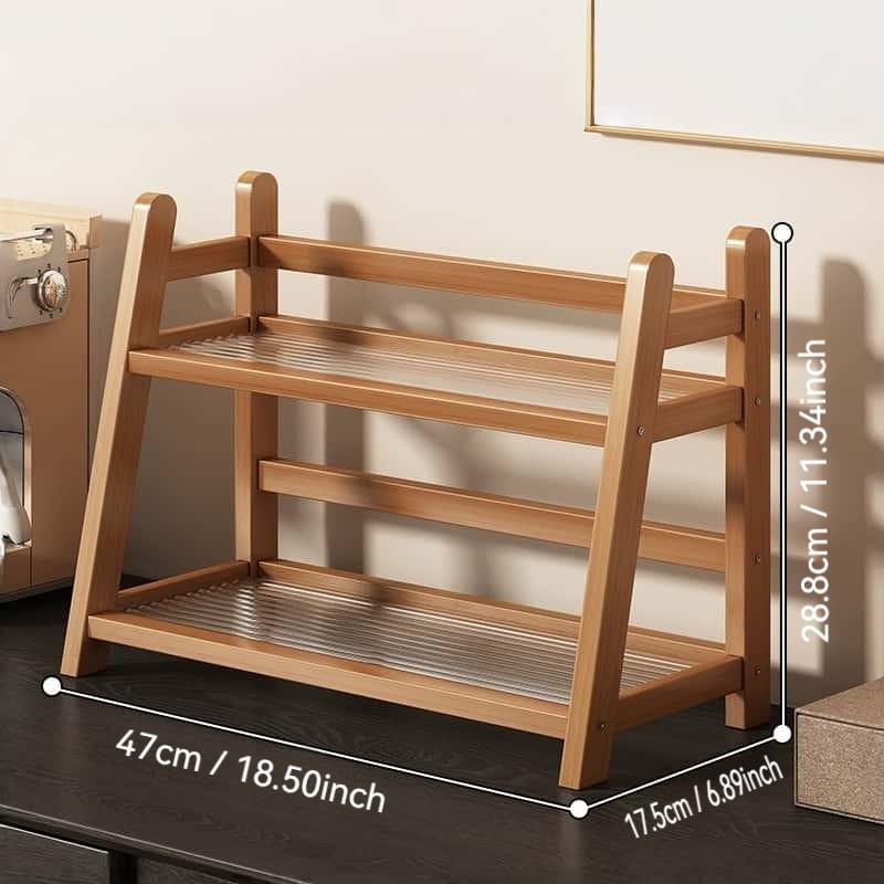 Double Layer Storage Rack, Cup Holder, Mug Organizer, Kitchen and Living Room Use, Small Desktop Shelf, Durable Wooden Material, Space Saving Design, Display Shelf