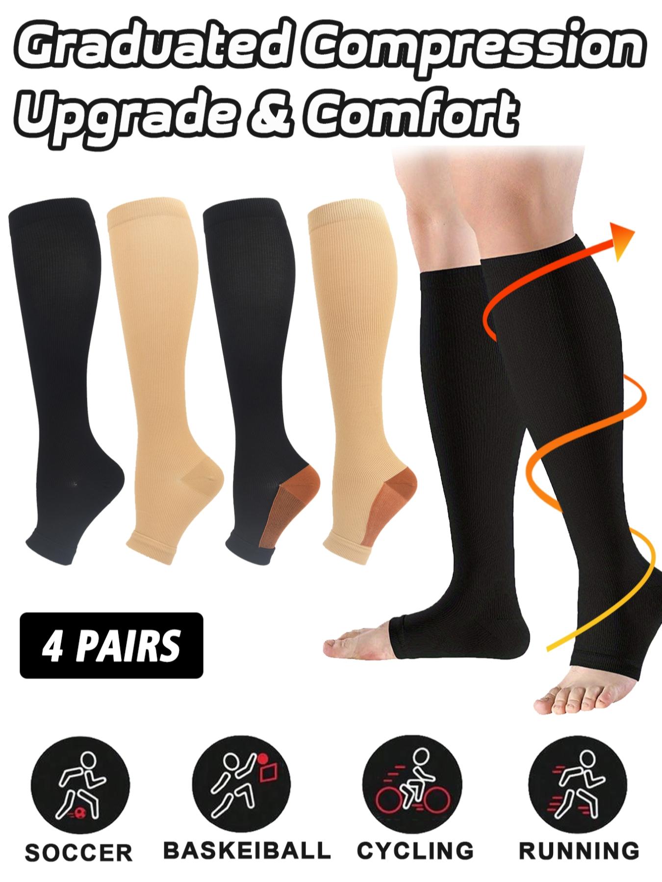 4 Pairs Open Toe Zipper Copper Wellow Compression Socks Women Men 15-20 mmhg Knee High Pregnant Nurses Pregnancy Maternity Medical Cute Sports Gold Fit Cycling Medias de Para Mujer Adult Support Hose Circulation Long Womans