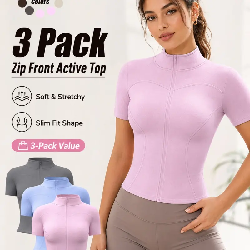 Women Short Sleeve Zip Up Jacket, Sporty Sports Outerwear, Stand Collar Cardigan, High Elastic Quick Dry Naked Feel Fitness Coat, Slim Fit Zipper Running Yoga Athletic Outerwear