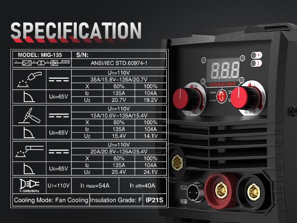 YesWelder FLUX-135MINI 135A 110V Gasless MIG Welder | 3-in-1 Flux Core/Lift TIG/Stick Inverter Welding Machine with Synergic Control