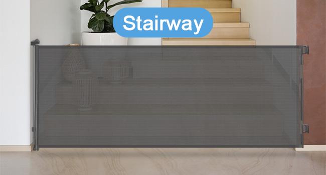 Retractable  pet Gate,Mesh Baby Gate or Mesh Dog Gate,33" Tall,Extends up to 55" 71"118"168"197"Wide,Child Safety Gate for Doorways, Stairs, Hallways, Indoor/Outdoor