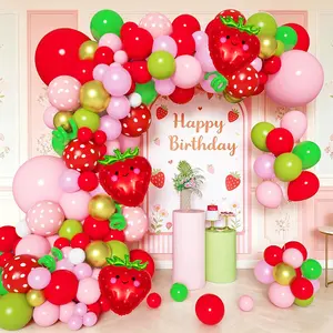 162Pcs Strawberry Birthday Party Decorations Strawberry Balloons Garland Arch Kit Berry First Birthday Party Supplies for Girls Summer Fruit Party Decor