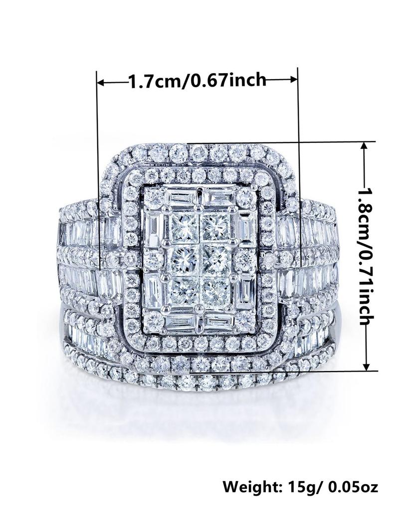2 Pcs/Set Charm Cubic Zirconia Artificial Zircon Statement Ring For Women For Wedding Engagement Party Jewelry Valentine's Day Gift