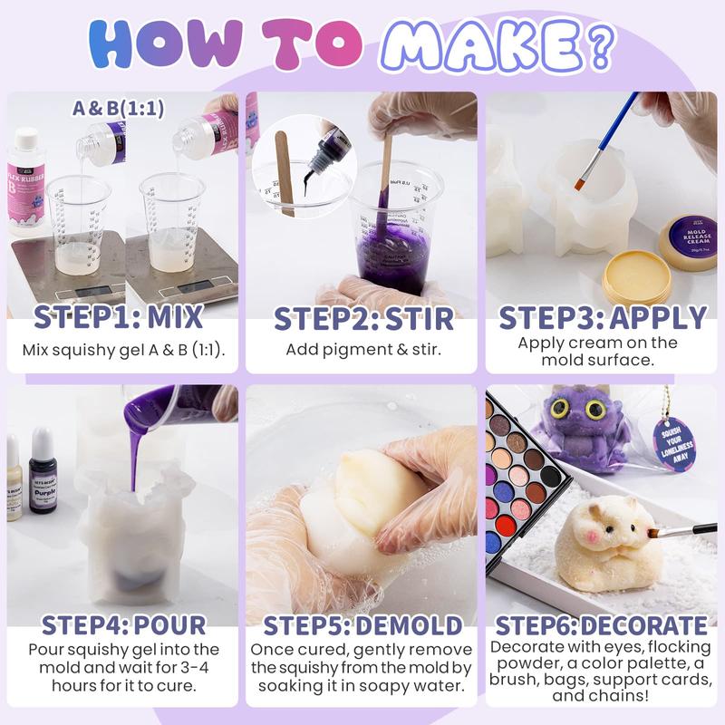 Liquid Silicone Squishy Maker Gel, Super Soft Silicone Rubber Making Kits 1:1 AB Mix Molding Cats/Dogs Paw, Hamster & Dragon Taba Squishy Making All-in-one Kit,DIY Decompression Gift,Silicone Pigment Dye for Taba Squishy, Stress Relief Toys - LET'S RESIN