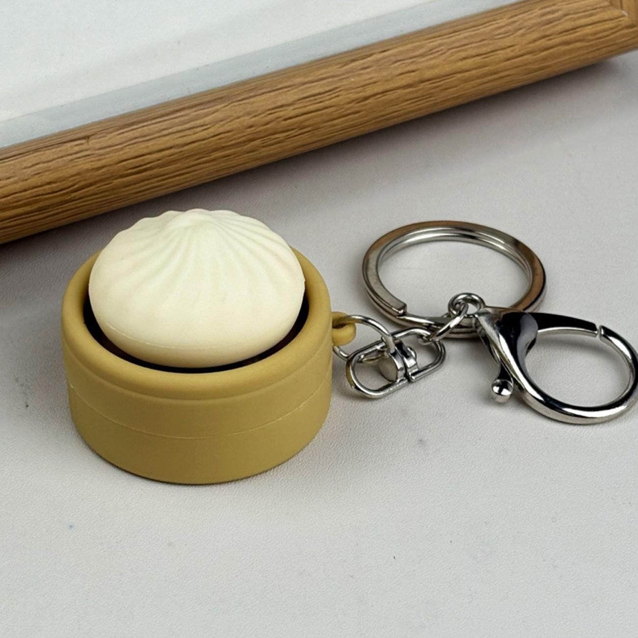 2-piece set - Simulated mini steamed bun steamer with release buttons and keychain. Stress-relieving keychain for student backpacks. Creative-shaped bag hanger decoration gift. Cute steamed bun keychain as an outlet for stress.
