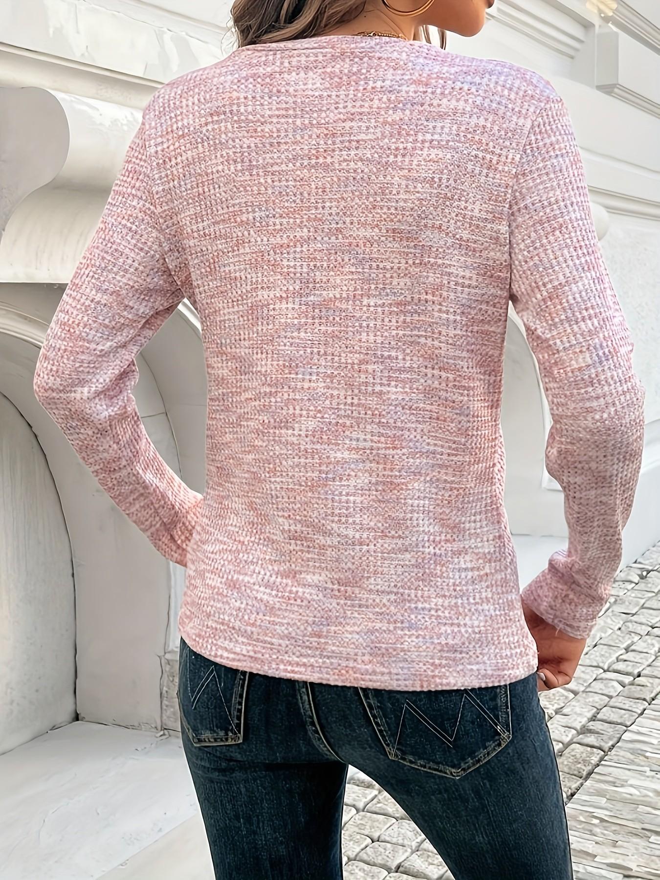 Women's Button V-Neck Long Sleeve T-Shirt, Stylish Casual Top, Comfortable Daily Wear, Perfect for Fall & Winter Season