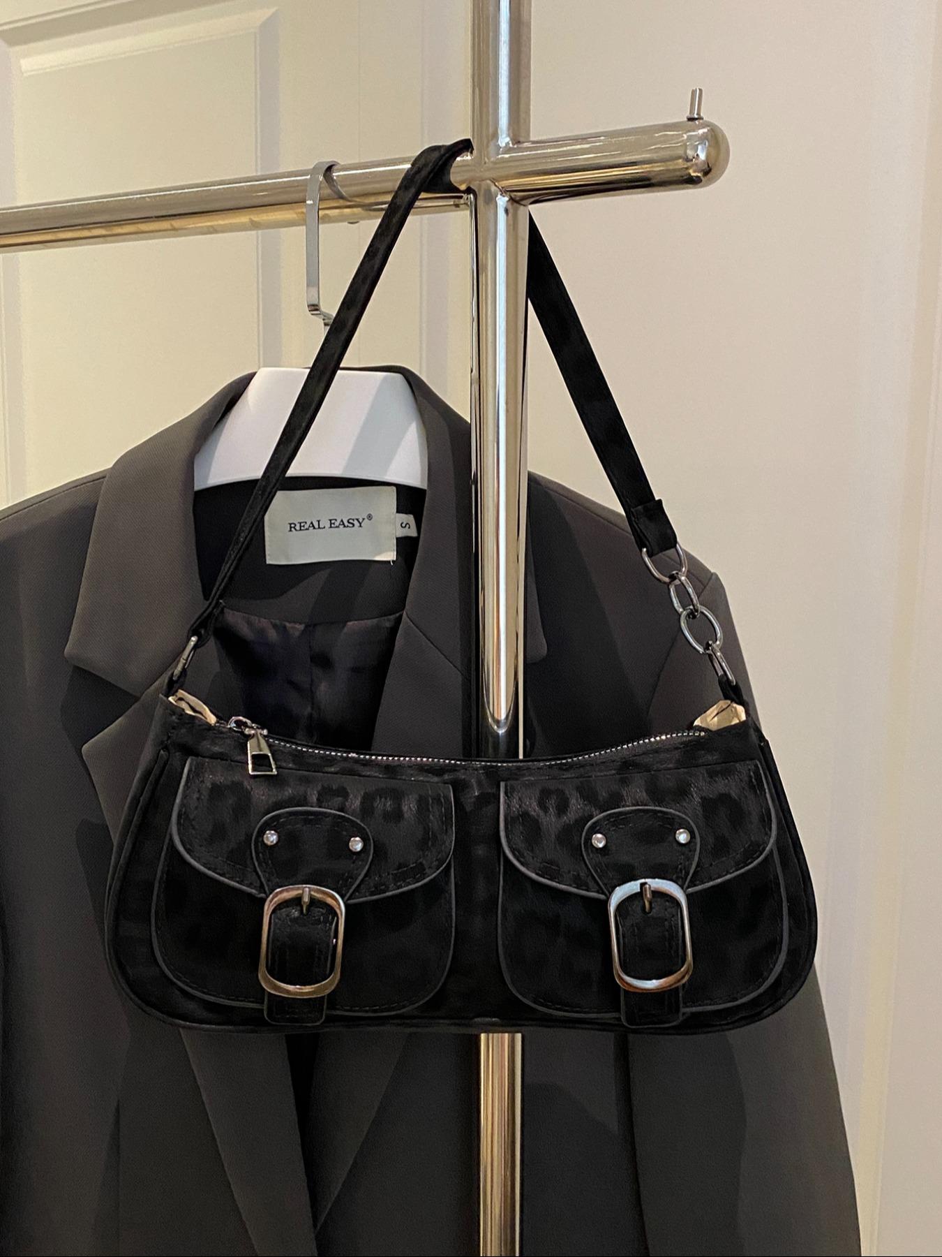 Women's Leopard Print Shoulder Bag, Vintage Dual Pocket Handbag with Zipper Closure, Fashionable and Versatile, Fashionable Patterned Bag, Perfect for Daily Use