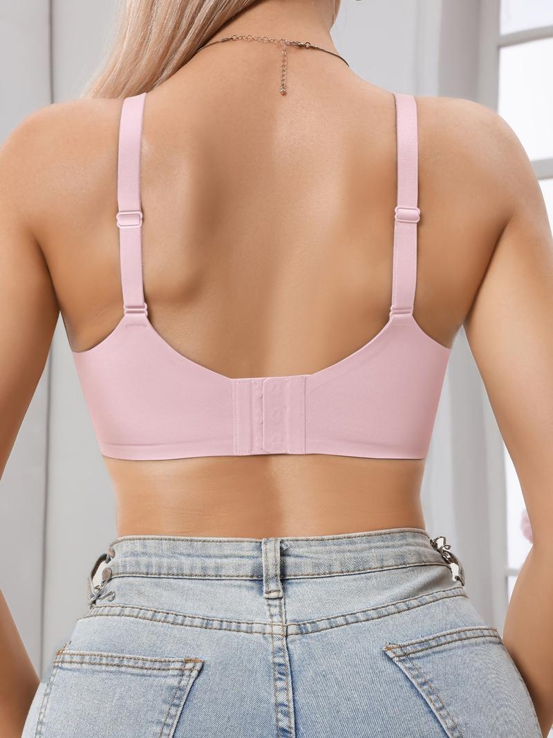 Women's Wireless Jelly Bra, Deep V Design, Medium Support, Plain Pattern, Fitted Lining, All Seasons, Casual Style