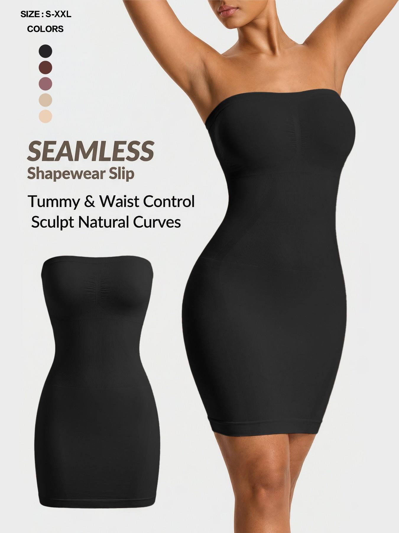 Seamless Strapless Shapewear Slip Dress, Waist Tummy Control Body Shaper, Casual Y-Type Design, All Seasons, Plain Surface, Regular Length