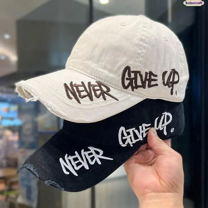 Unisex Distressed Embroidered Dad Hat - Vintage Streetwear Curved Brim Ripped Washed Sun Protection Funny Cap, Graphic Hat Ideal for Casual Wear