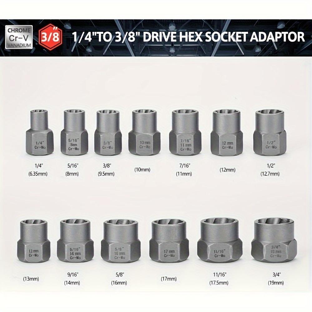 14-Piece Nut Removal Tool Set, Bolt and Nut Extractor with 1/4 Inch to 3/8 Inch Drive Hex Socket Adapters, Essential Hardware Tools