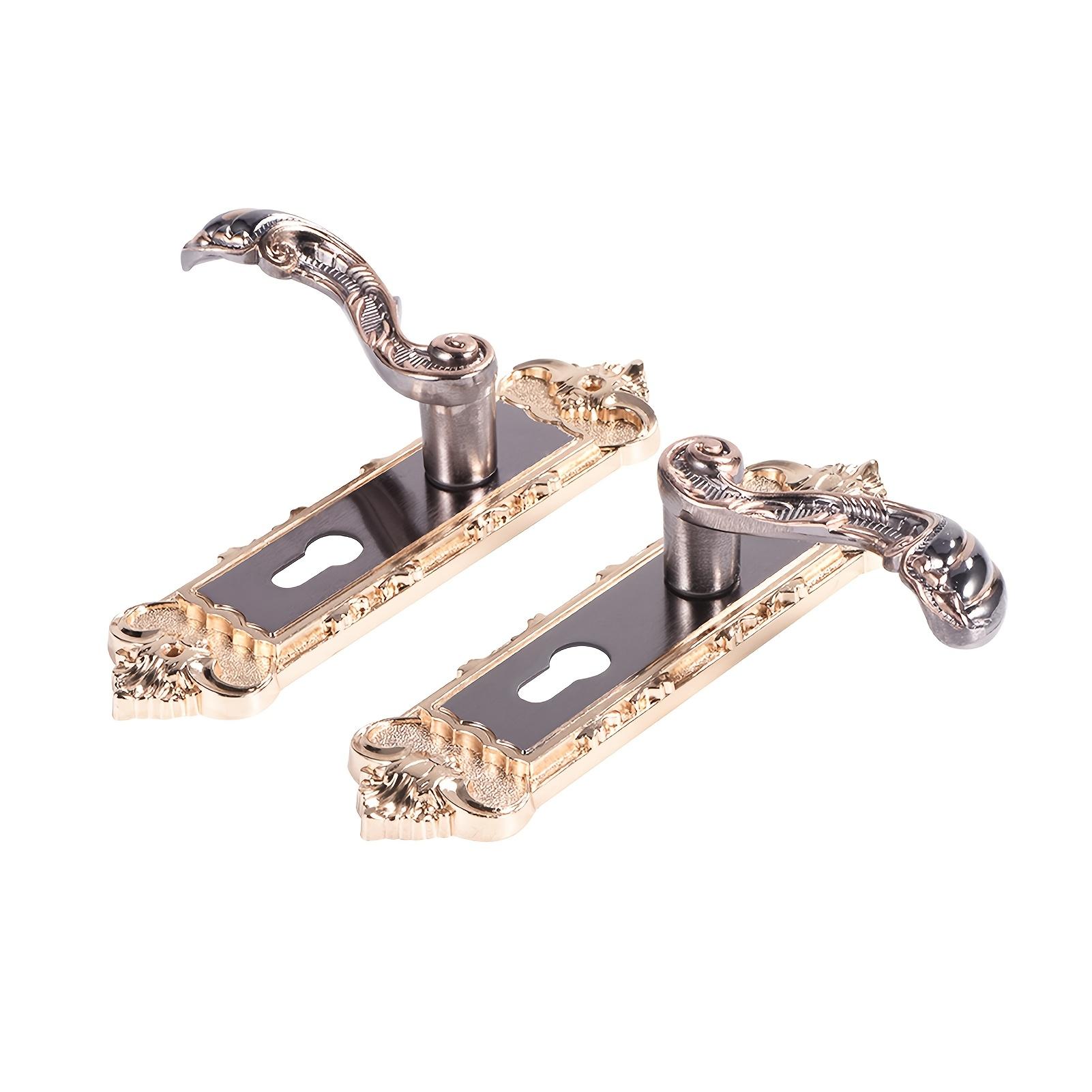 European-Style Metal Door Lock Set with Lever Handle, Key, Screws. Elegant Golden & Black Design for Bedroom, Bathroom, Hotel, Basement, Front Door, Kitchen. Bathroom Locks, Hotel Room Security, Luxurious Finish, Durable Construction.