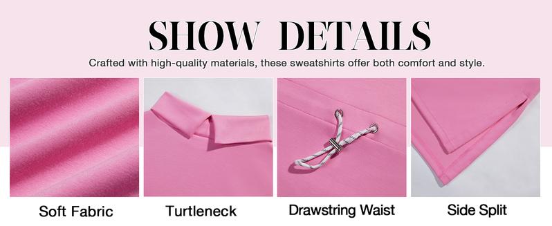 FISOEW Women's Turtleneck Sweatshirts Long Sleeve Pullover Tops Side Slit Tunic Shirts with Drawstring Waist Hoodie White Casual Womenswear #TikTokShopHolidayHaul