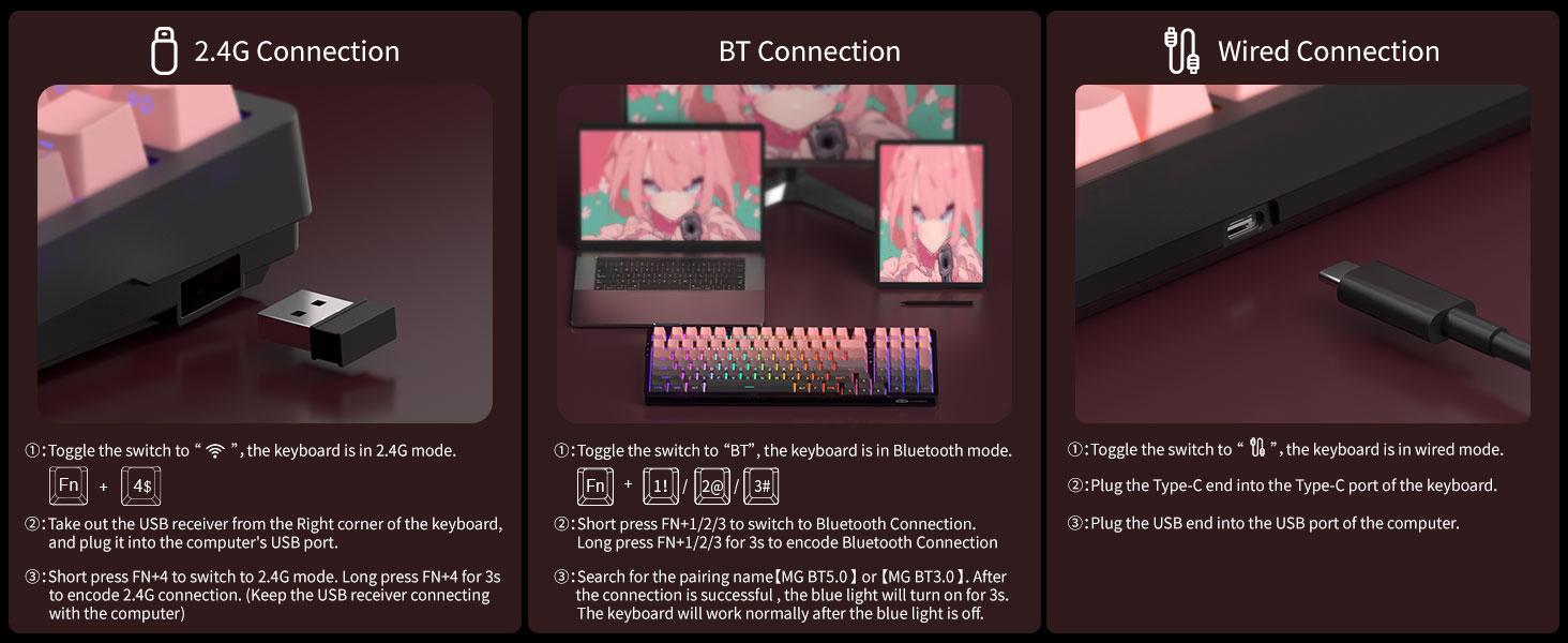 MageGee Light100 Wireless Creamy Keyboard, 96% Gasket Hot Swappable Custom Mechanical Keyboard, 3 connection methods, RGB Backlit Gaming Keyboard for Win/Mac/PC, 8000mAh Battery, PBT Keycaps