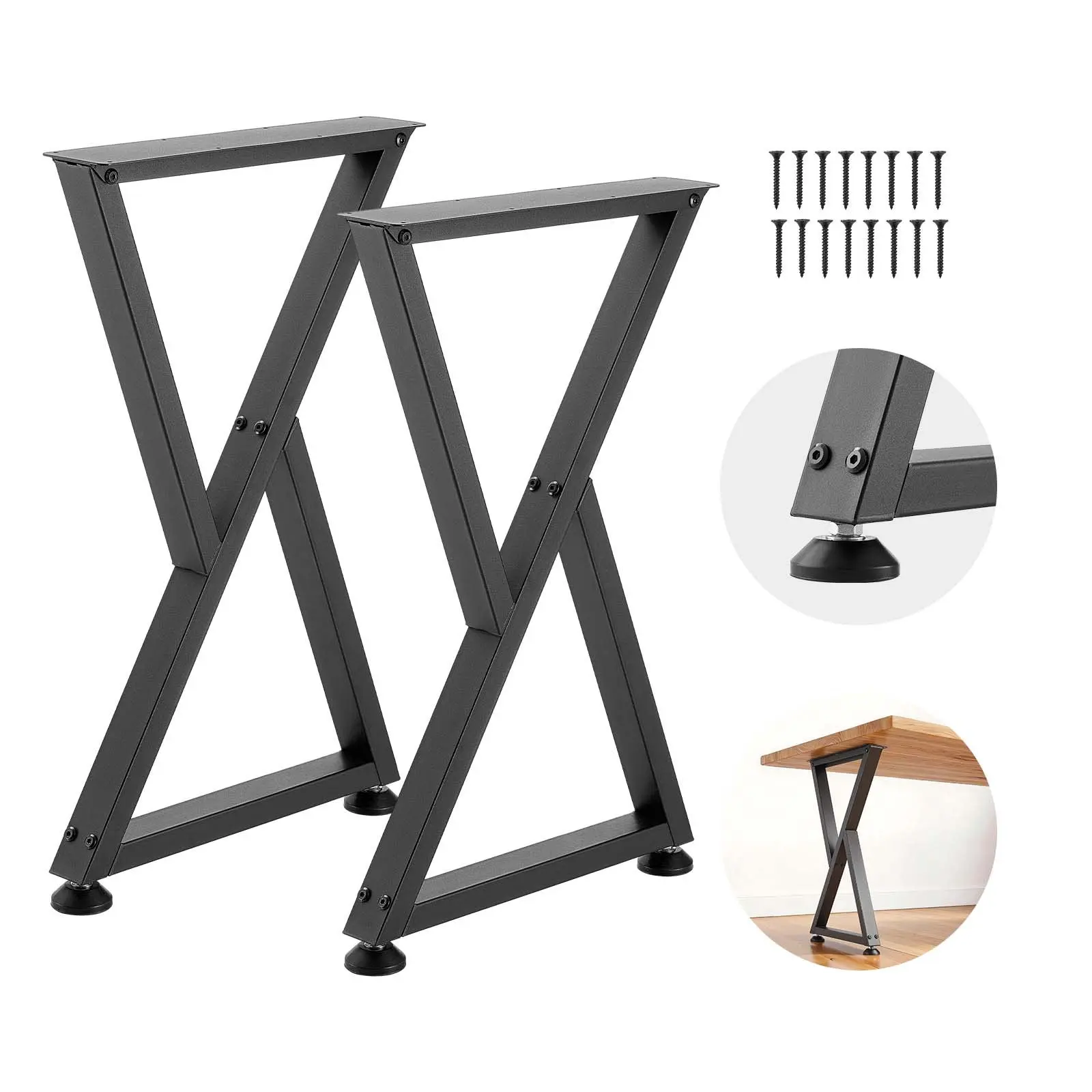 VEVOR Table Legs, 29.1" H x 18.6" W Steel Furniture Legs, Modular Design, Easy Assembly, 2204 lbs Max Load Heavy Duty, Z Shape for Home Office Desk DIY, Coffee Dinner Tables, Workbench,2 PCS, Black