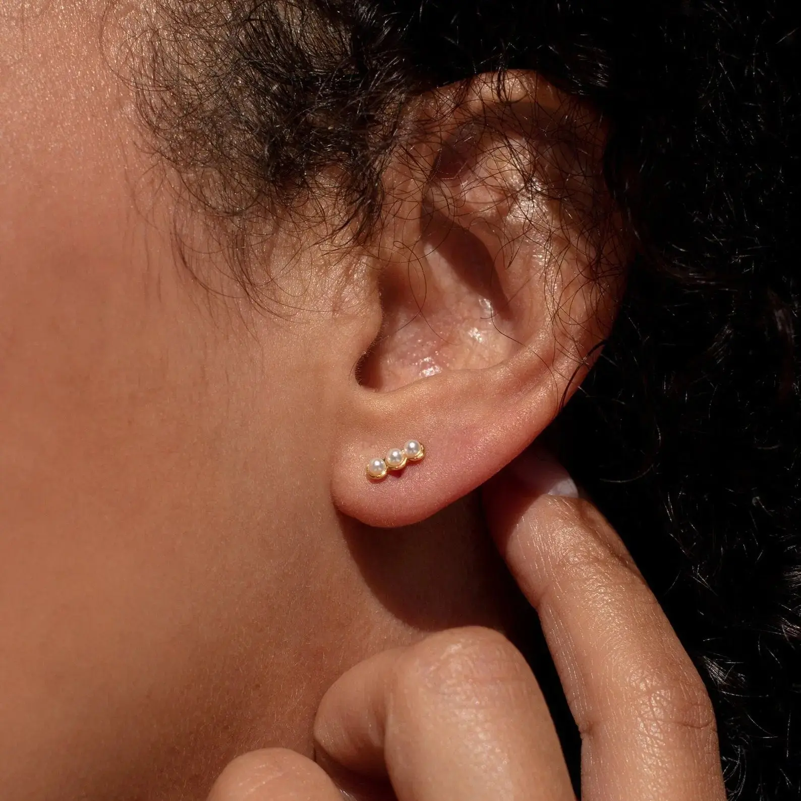 Tiny Pearl Bar Studs - Dainty Beaded Stud Earrings - Second Hole Earrings - Pearl Jewelry - Gift for Mom