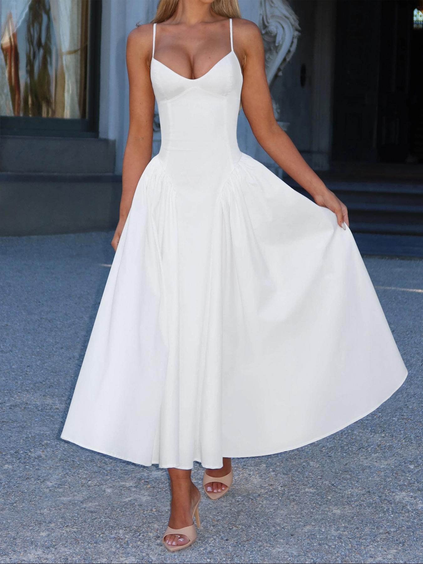 Pure Color Elegant Sleeveless Long Lady Summer Dress, Waist Cinched Design, Fitted Style, Plain Pattern, Perfect for Various Occasions, Formal Pure Color Elegant Sleeveless Long Lady Summer Dress, Waist Cinched Design, Fitted Style, Plain Pattern, Perfect for Various Occasions, Formal