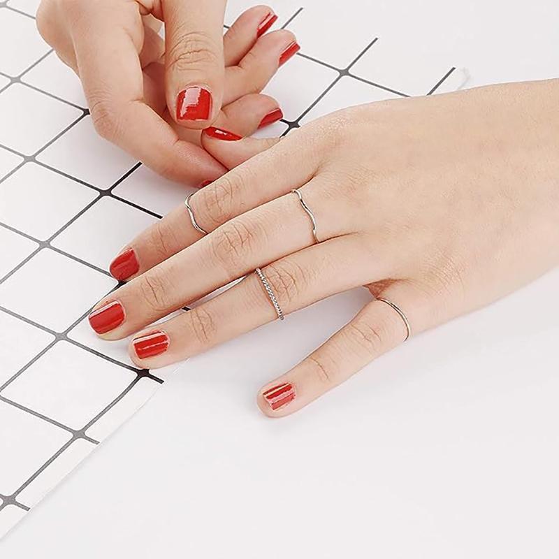 Gthic 8 Pieces Stainless Steel Minimalist Ring Set for Wedding Engagement Birthday Valentine's Day Gift