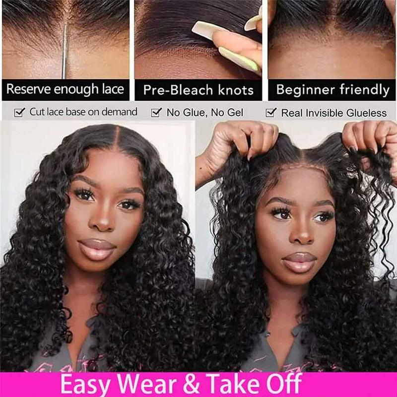 Bling Hair 12-36 Inches Length Deep Wave 6x4 Glueless Wigs Human Remy Hair 180% Density Curly Pre-Plucked 5x5 Lace Closure Wig for Black Women Natural Black Color Wig