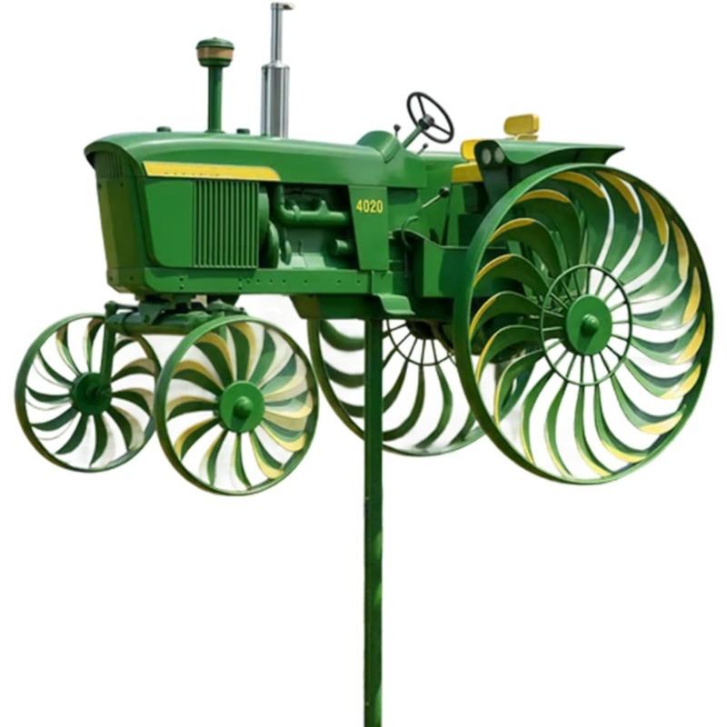 Garden Windmill Turntable - Green tractor-shaped windmill pile with rotating wheel, suitable for courtyard, courtyard, garden, unique outdoor sculpture decoration, is the perfect gift for relatives and friends