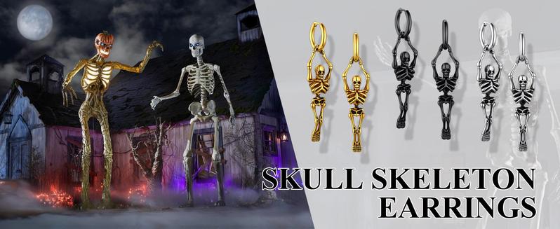 U7 Skull Skeleton Charm Hoop Earrings for Men Women Retro Vintage Gothic Skeleton Huggie Earrings Stainless Steel Dangling Earrings for Halloween