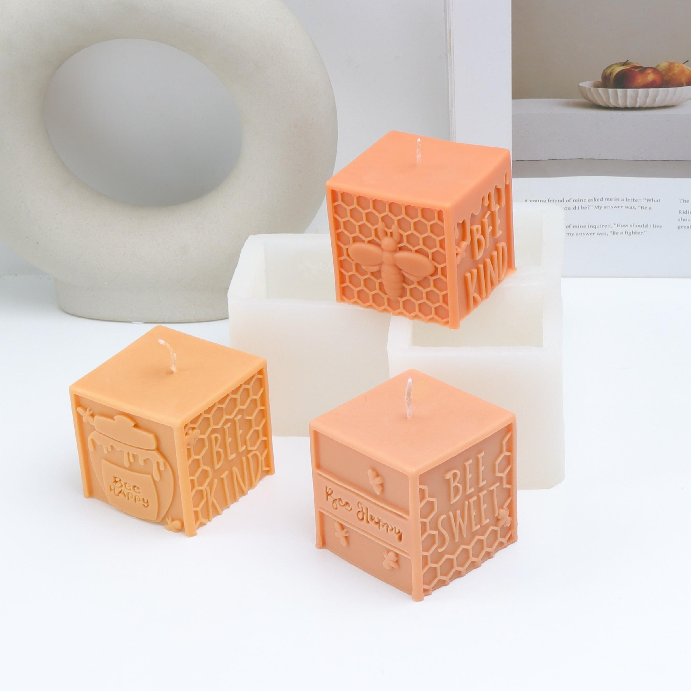 Bee Theme Candle Silicone Mold 3D Cube Bee Kind Honeycomb & Honey Pot Moulds for DIY Candle, Soap, Resin Craft, Cute Handmade Gifts