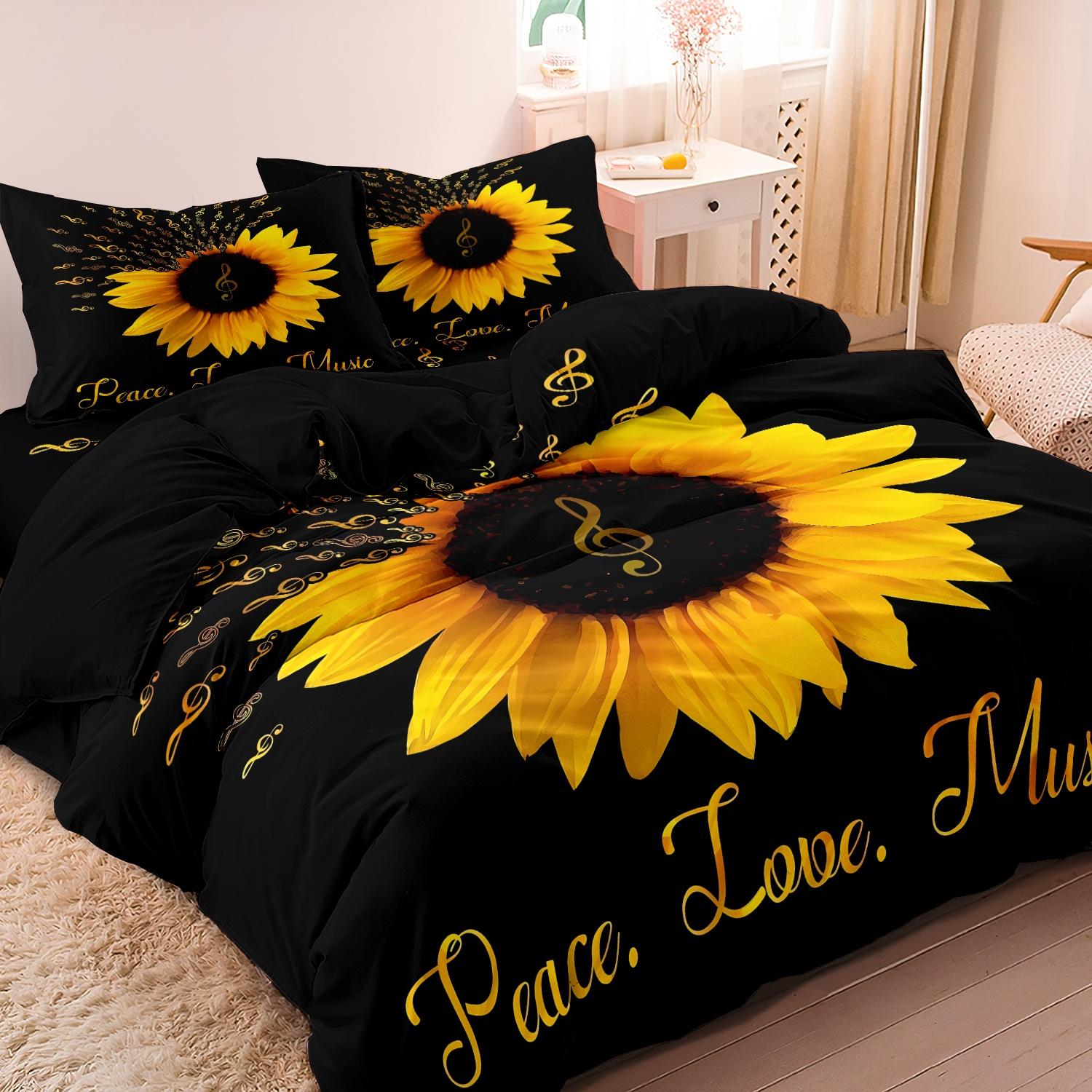 Sunflower Floral Print Bedding Set, Floral Bedding Sets, Printed Bedding Set, 1 Set Including 1 Duvet Cover & 2 Pillowcases without Filler, Soft Comfortable Breathable Bedding Set for Bedroom, Rooms, Dormitories, Decorative Bedding Set