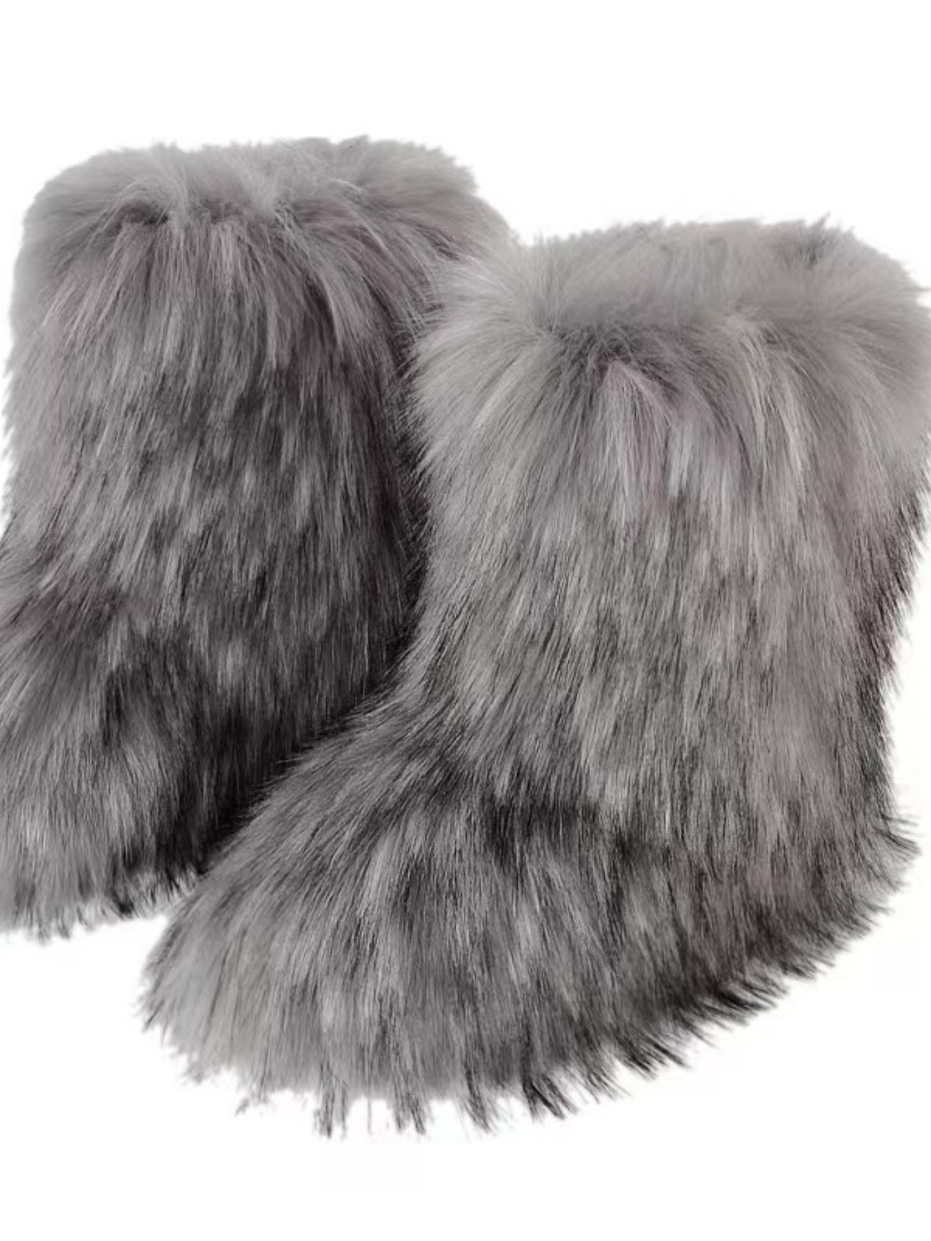 Shaggy boots 2000s Women's Ombre Faux Fur Design Snow Boots, Casual Warm Rubber Boots for Winter, Female All-match Round Toe Boots for Daily Wear  shaggy boots