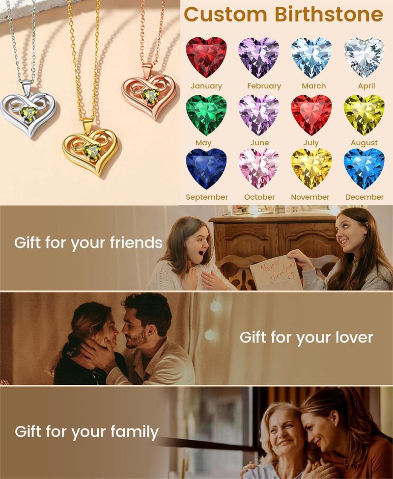FindChic Personalized Heart Birhtstone Necklace InfinitySparkling 12 Month Gemstones Birthstone Jewelry Unisex For Women Men