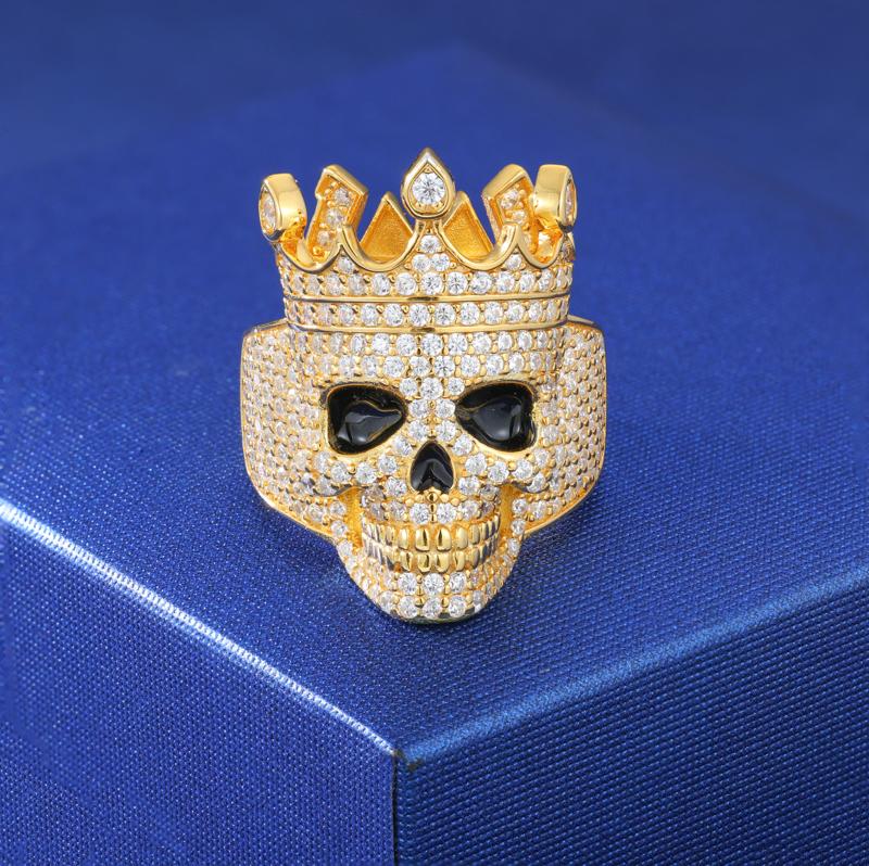 【#R361 】UCCIYO 18K Gold-Plated Skull Ring with Lab-Grown Moissanite S925 Sterling Silver Synthetic Moissanite Ring for Women Men Hip Hop Jewelry Gift