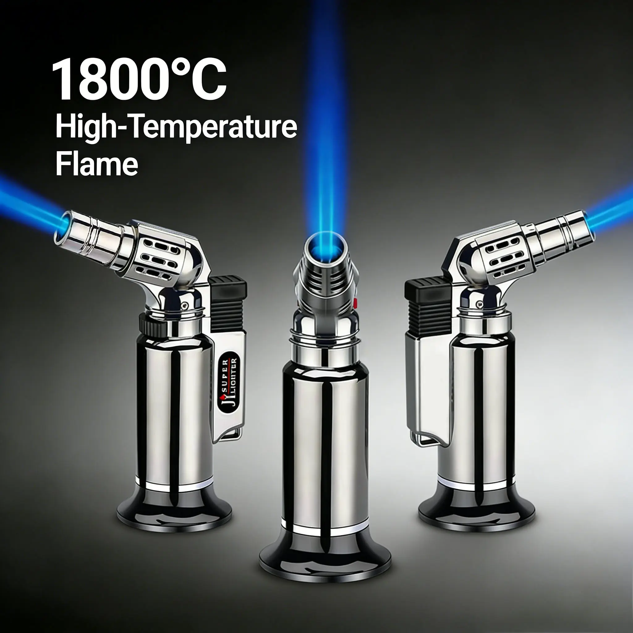 Windproof Metal Butane Torch Lighter, Refillable Blue Flame Blowtorch With Safety Lock And Adjustable Flame Control, Heavy-Duty Cooking Torch, No Butane or Battery Included, Suitable for BBQ, Baking, Welding and Outdoor Use