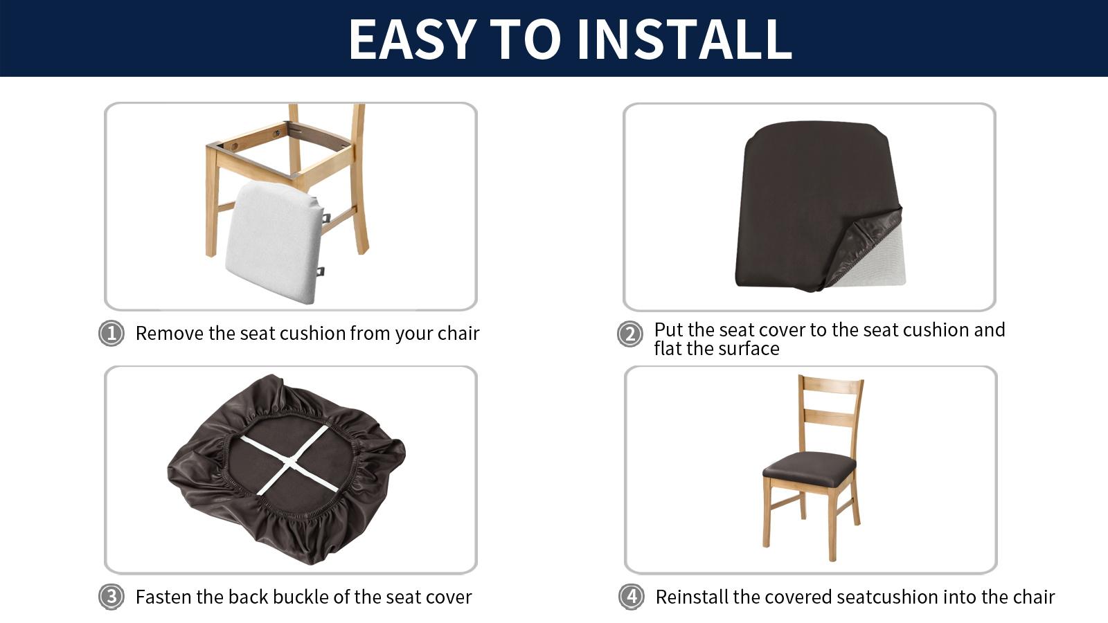 Easy-Going Removable PU Seat Covers Set of 4/6, Christmas Stain Resistant Waterproof Slipcovers with Ties, Washable Chair Cushion Protector for Dining Room, Office, Home