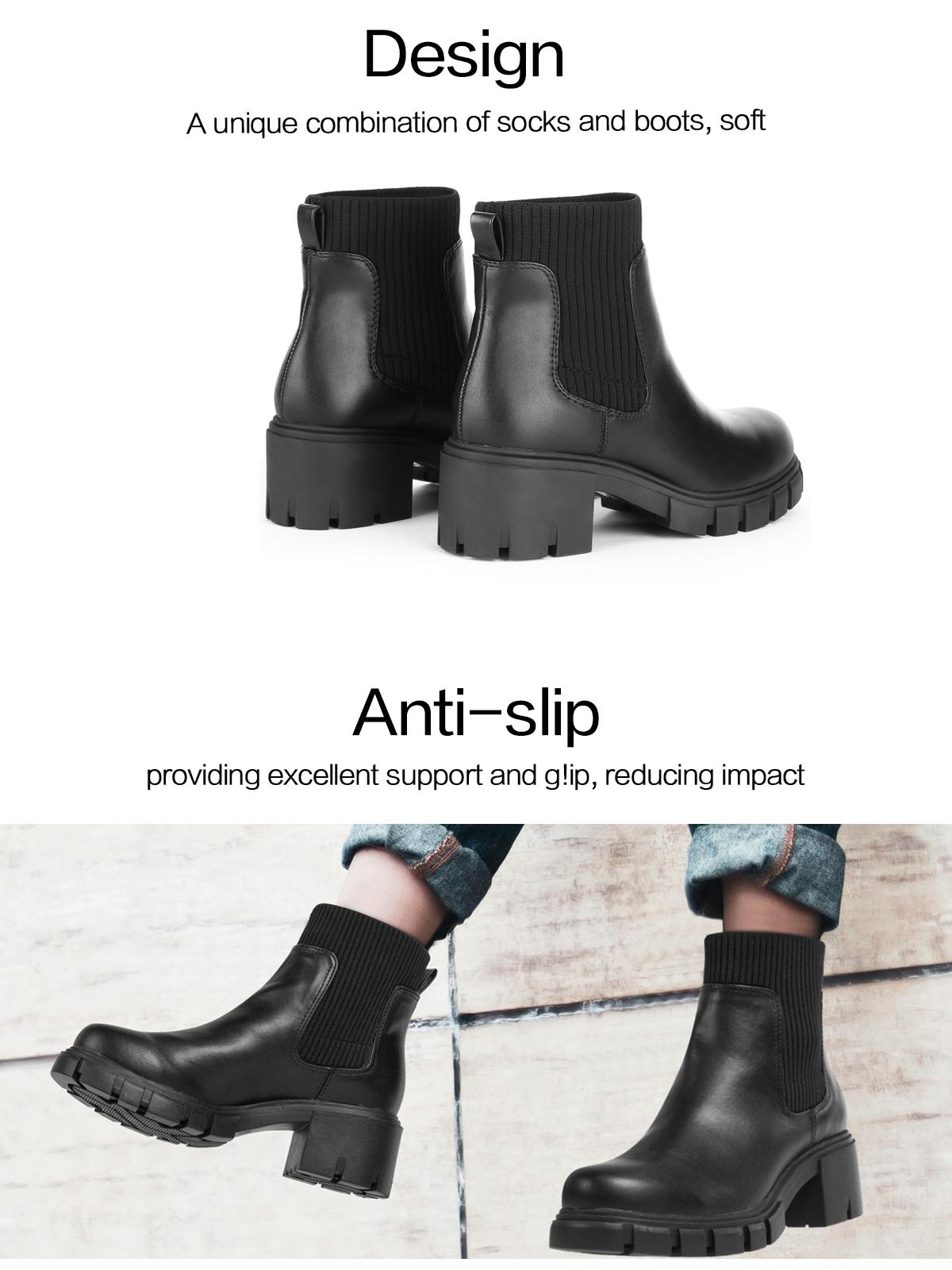 FITORY Women's Fall Boots, Chelsea Boots, Fashion Ankle Chunky Booties, Slip On Elastic Size 6-11