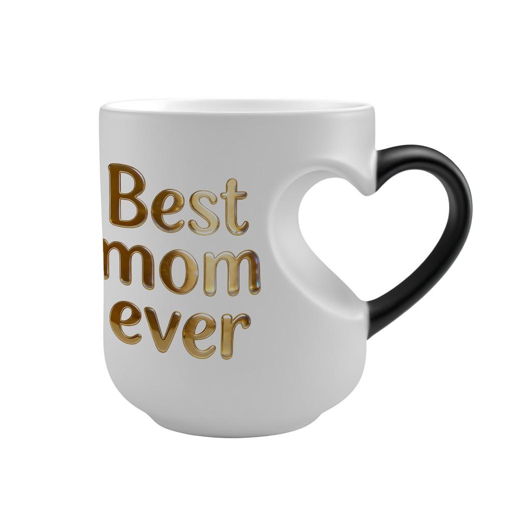 1pc Magical Color Changing Mug with Heart-Shaped Handle, Heated Gradient Coffee Mug With Best mom ever Gold Text Mug Collection Design, 11oz Unique Heart Design, Perfect Gift For Mother's Day, Idears Gift for Wife & Mom