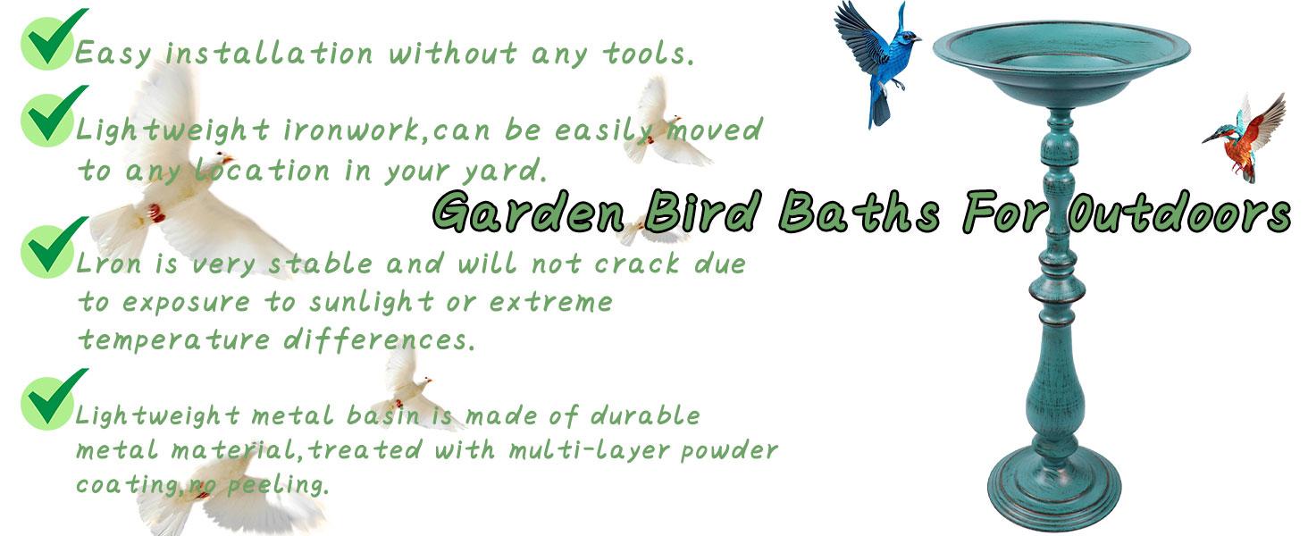 27.17”H Antique Pedestal Bird Bath,Bird Baths for Outdoors, Metal Bird Bath Bird Feeder Seed Tray for Garden Yard Decor (Retro Blue Green)