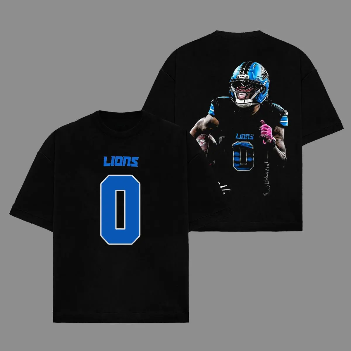 Casual Unisex Crew Neck Top for Menswear Gibbs # 0 Oversize Double‑Sided Graphic T‑Shirt Lions Fan Apparel, Football Fan Gift Top humorous tshirt men trendy t-shirt   high school senior fitness outfit surf
