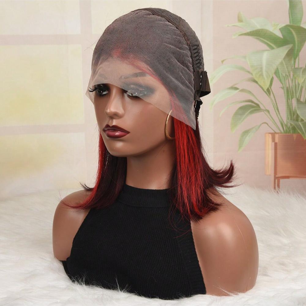 Highlight Red 99J Bob Wig Human Hair 180 Density 13x4 Lace Frontal Wigs for Women Red Highlight Burgundy Transparent Lace Frontal Straight Short Bob Wig Human Hair Wigs Pre Plucked SpringStatements