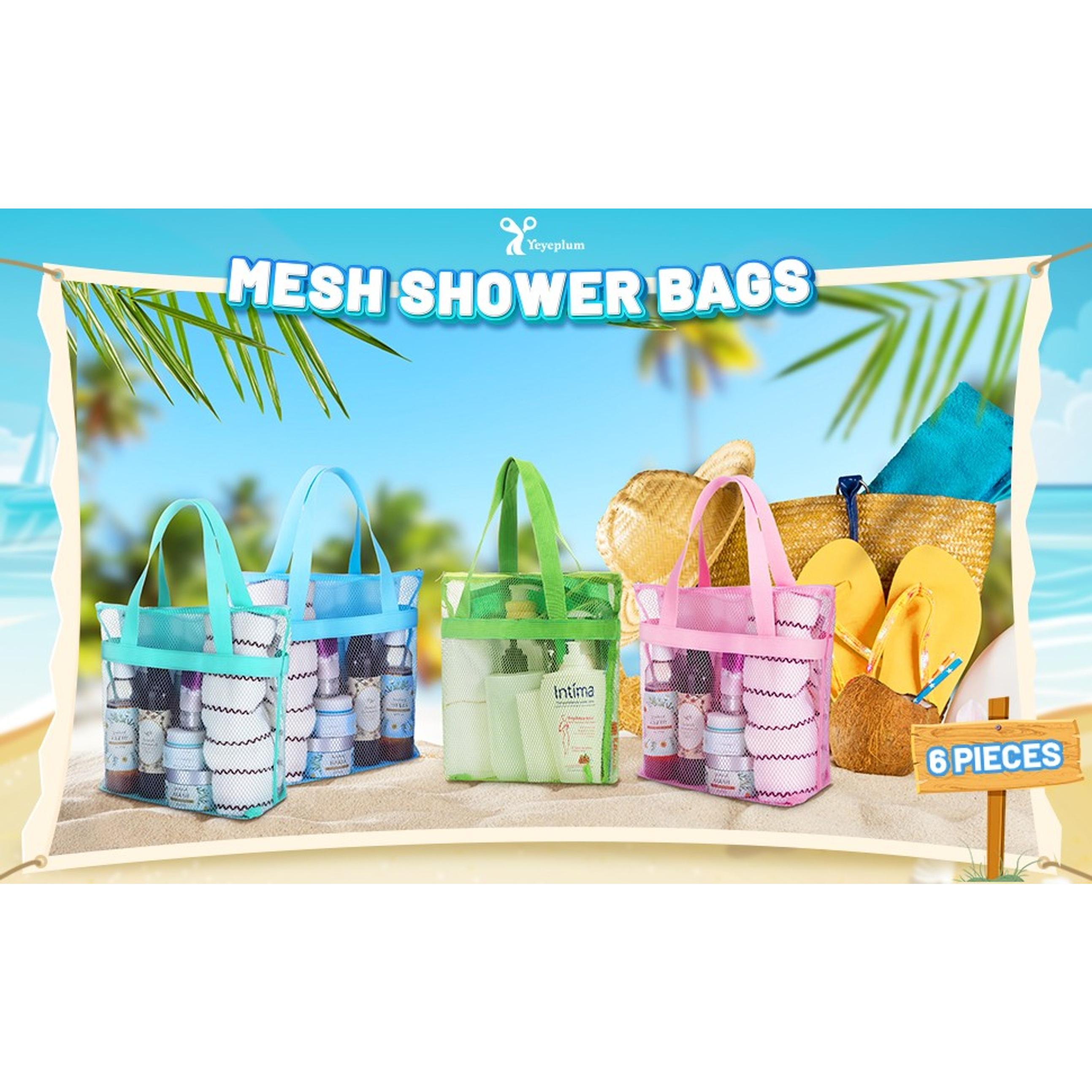 6 Pcs Mesh Beach Bags Bulk Portable Mesh Shower Caddy Bags with Zipper & 2 Pockets Hanging Toiletry and Bath Organizer for Beach Gym Camp Swimming Travel College Dorms (Macaron Color)