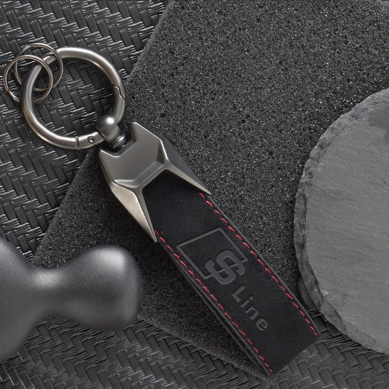 Suede Leather Motorcycle Emblem Keychain, Auto Logo Keyring for Audi Sline A1-A8l & Tt Models, Perfect Gift for Friends