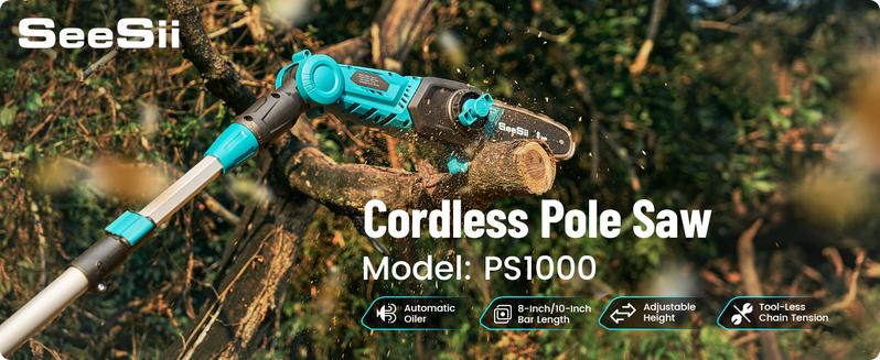 Seesii Electric Pole Saws for Tree Trimming, 10 Inch & 8 Inch Cordless Pole Chainsaw Bars with Extendable Rod (Up to 9.2ft), Auto Oiler, 4000mAh Battery Powered Tree Pruner for Bush & Branch Cutting CHT10 #TikTokShopBlackFriday