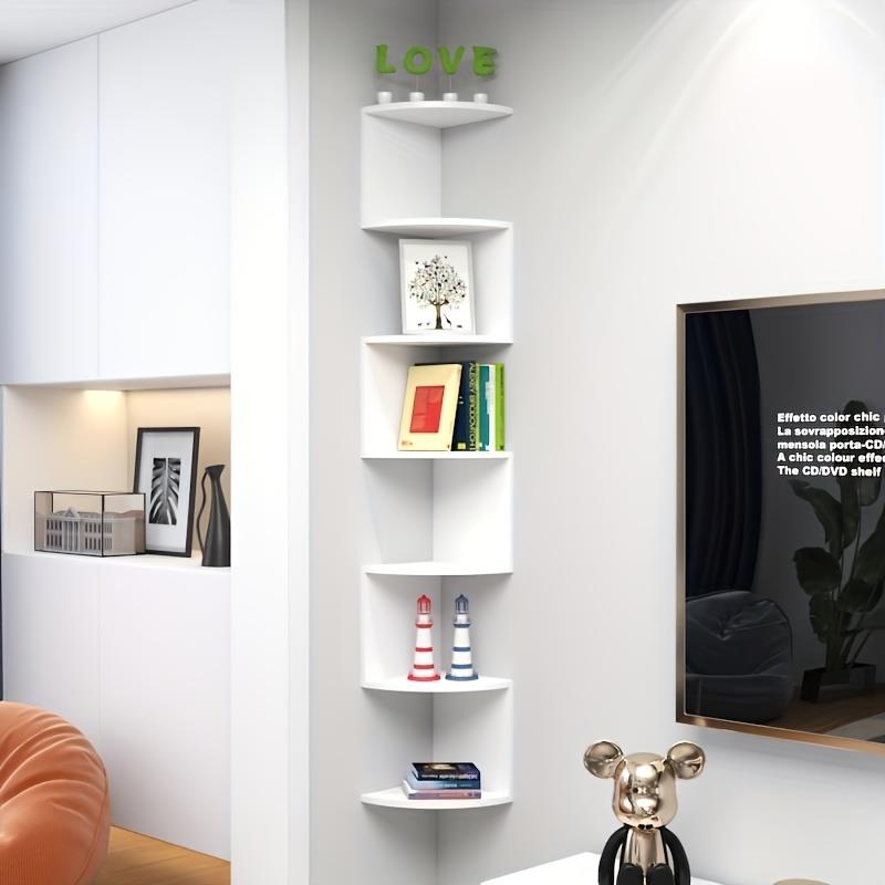 [5-Tier Space-Saving Corner Shelf] Space-Saving 5-Tier Corner Wall Shelf – Modern White PVC Material, Punch-Free Installation, Multi-Tier Display Rack, Ideal for Living Room Decoration, Perfect for Books and Figurines