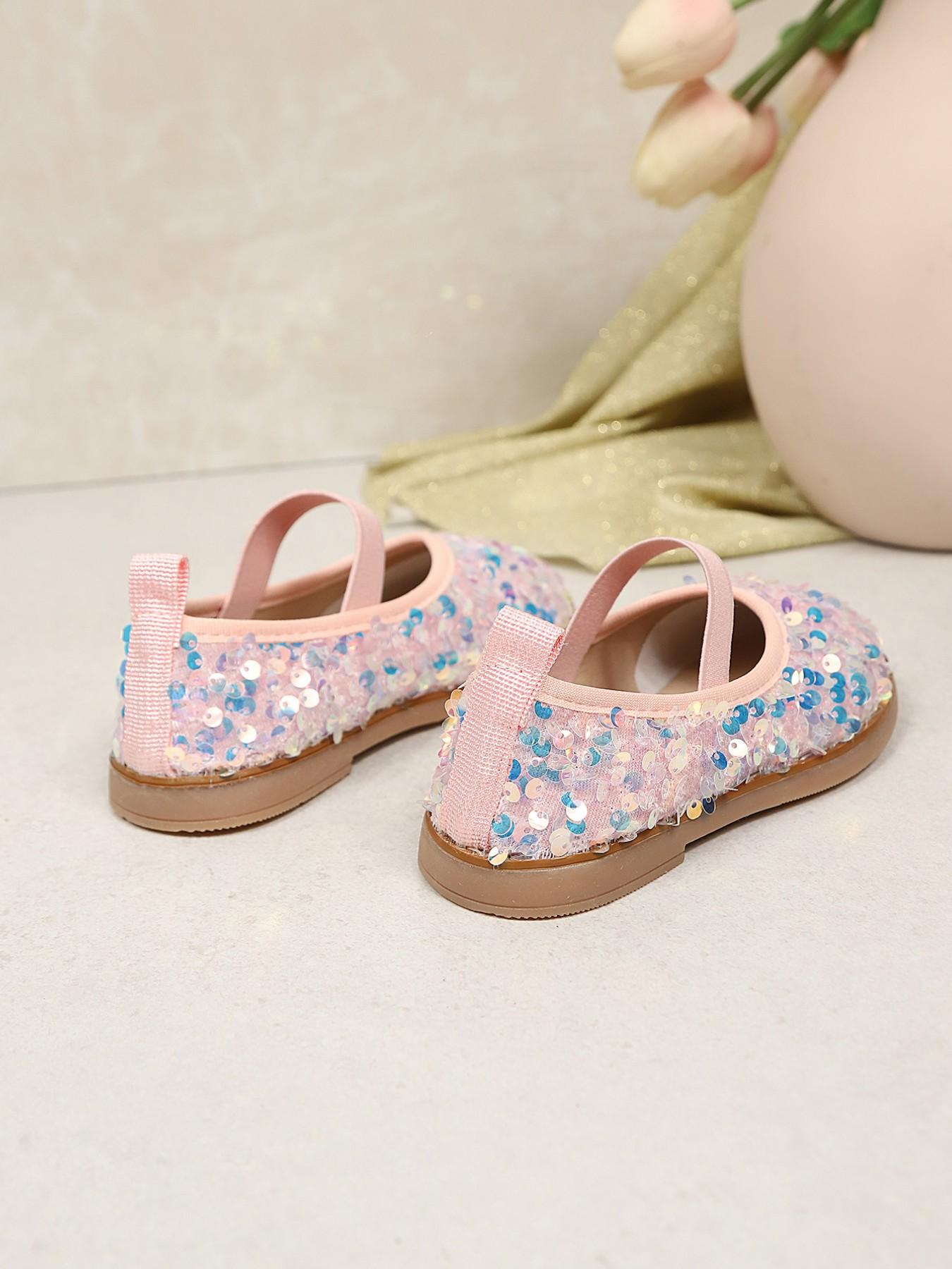 Sparkly Sequin Mary Jane Shoes for Girls, Cute PU Leather Dress Shoes, Princess Party Flats, Less Than Ankle Height, Rubber Sole