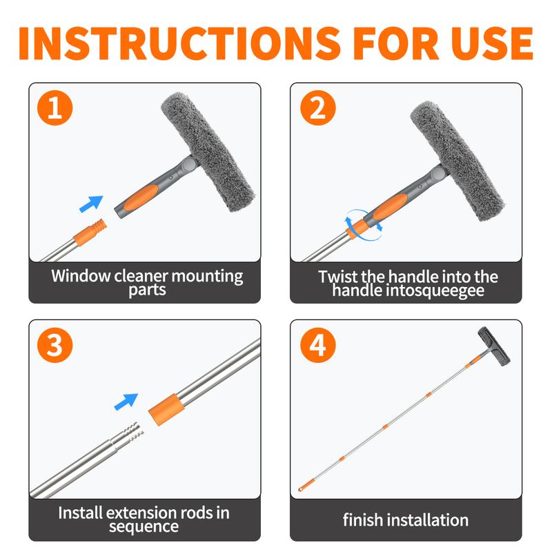 FECOOR Professional Window Squeegee Cleaner, 2 in 1 Shower Squeegee with Extension Pole, 71in Telescopic Window Washing Equipment with Rotation Head, Glass Cleaning Tools for Indoor/Outdoor High Window