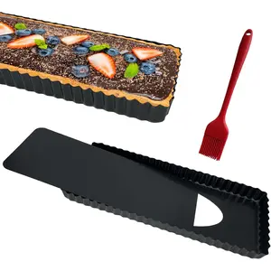 Rectangle Tart Pan with Removable Bottom, 14-Inch Quiche Pans Carbon Steel Tart Mold for Baking Pie (14.4in×4.7in×1.2in)